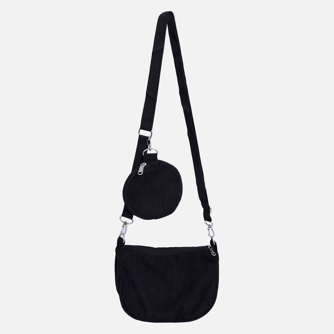 Stroberi Black Corduroy Sling Bag