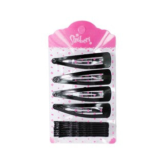 Stroberi Bobby Pin Snap Clip Set - Black