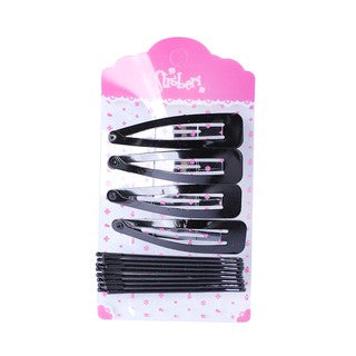 Stroberi Bobby Pin Snap Clip Set - Black