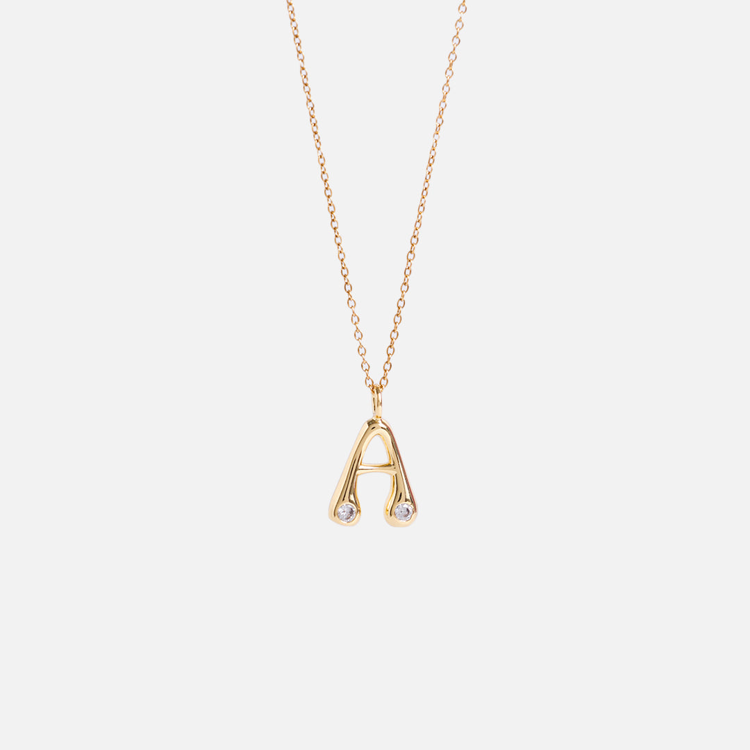Stroberi Bling Alphabet Chain Necklace (Gold)