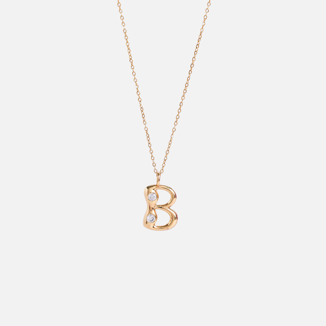 Stroberi Bling Alphabet Chain Necklace (Gold)