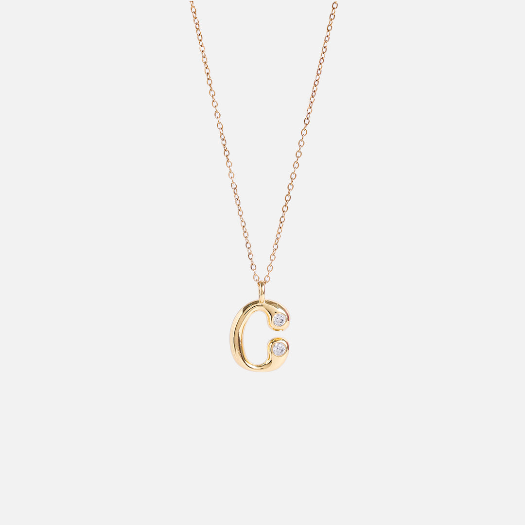 Stroberi Bling Alphabet Chain Necklace (Gold)