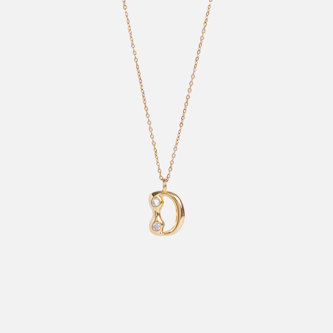 Stroberi Bling Alphabet Chain Necklace (Gold)