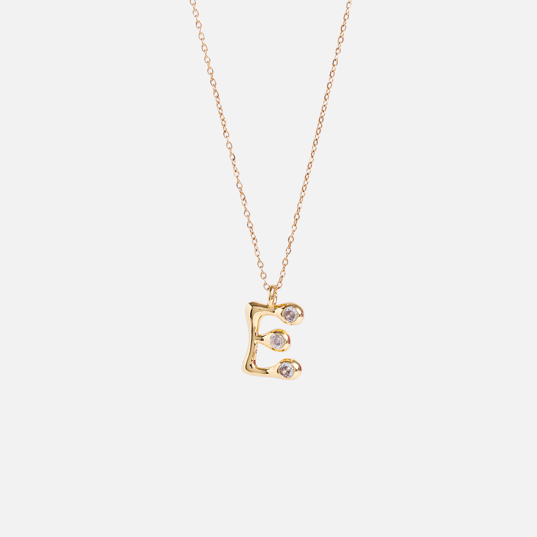 Stroberi Bling Alphabet Chain Necklace (Gold)