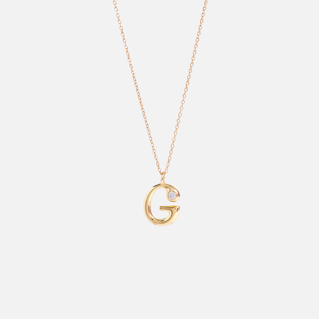 Stroberi Bling Alphabet Chain Necklace (Gold)