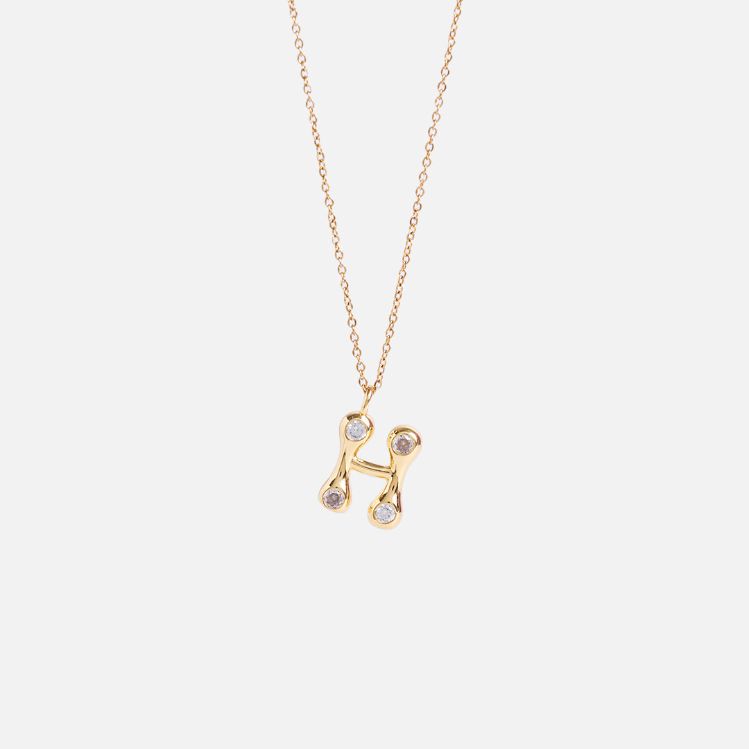 Stroberi Bling Alphabet Chain Necklace (Gold)