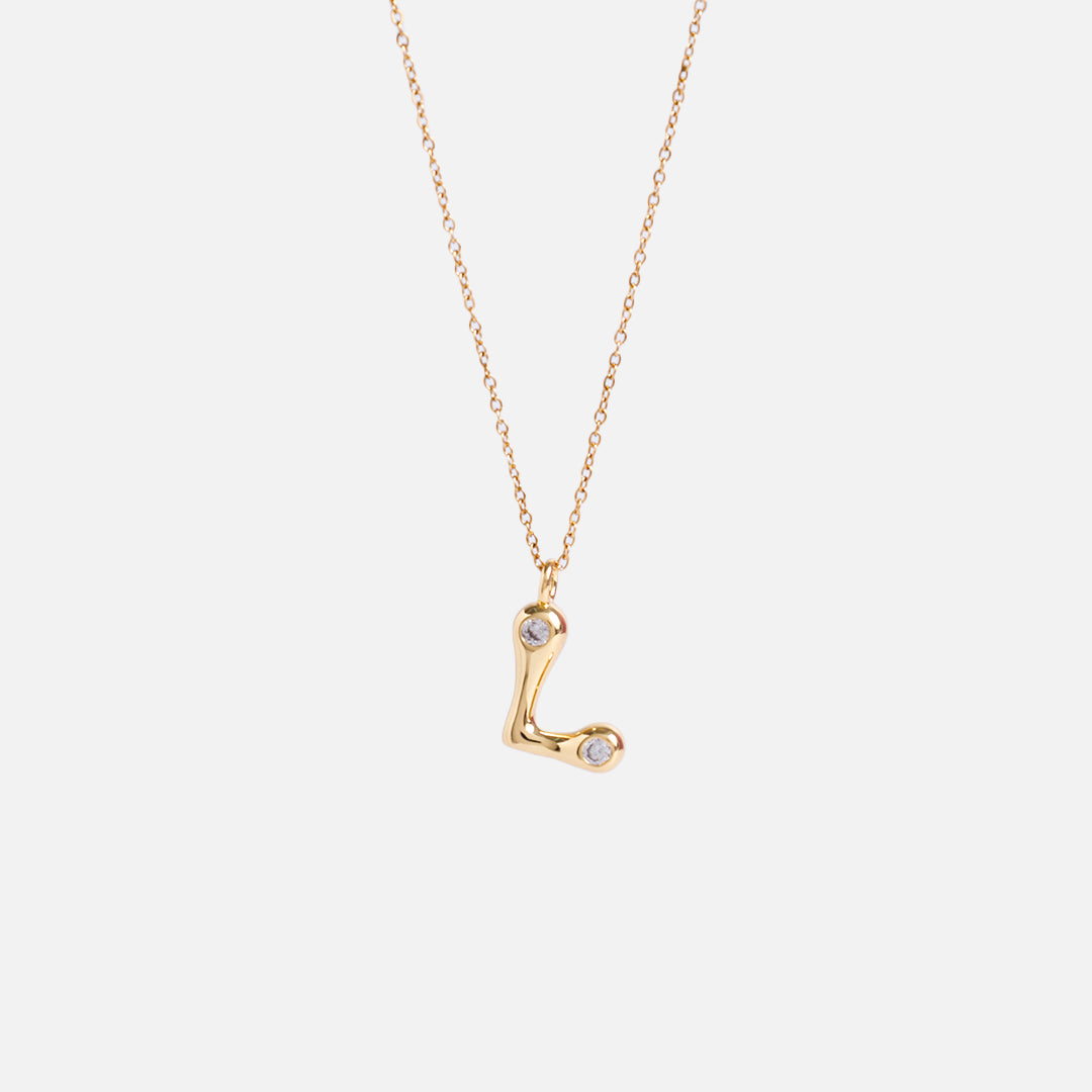 Stroberi Bling Alphabet Chain Necklace (Gold)