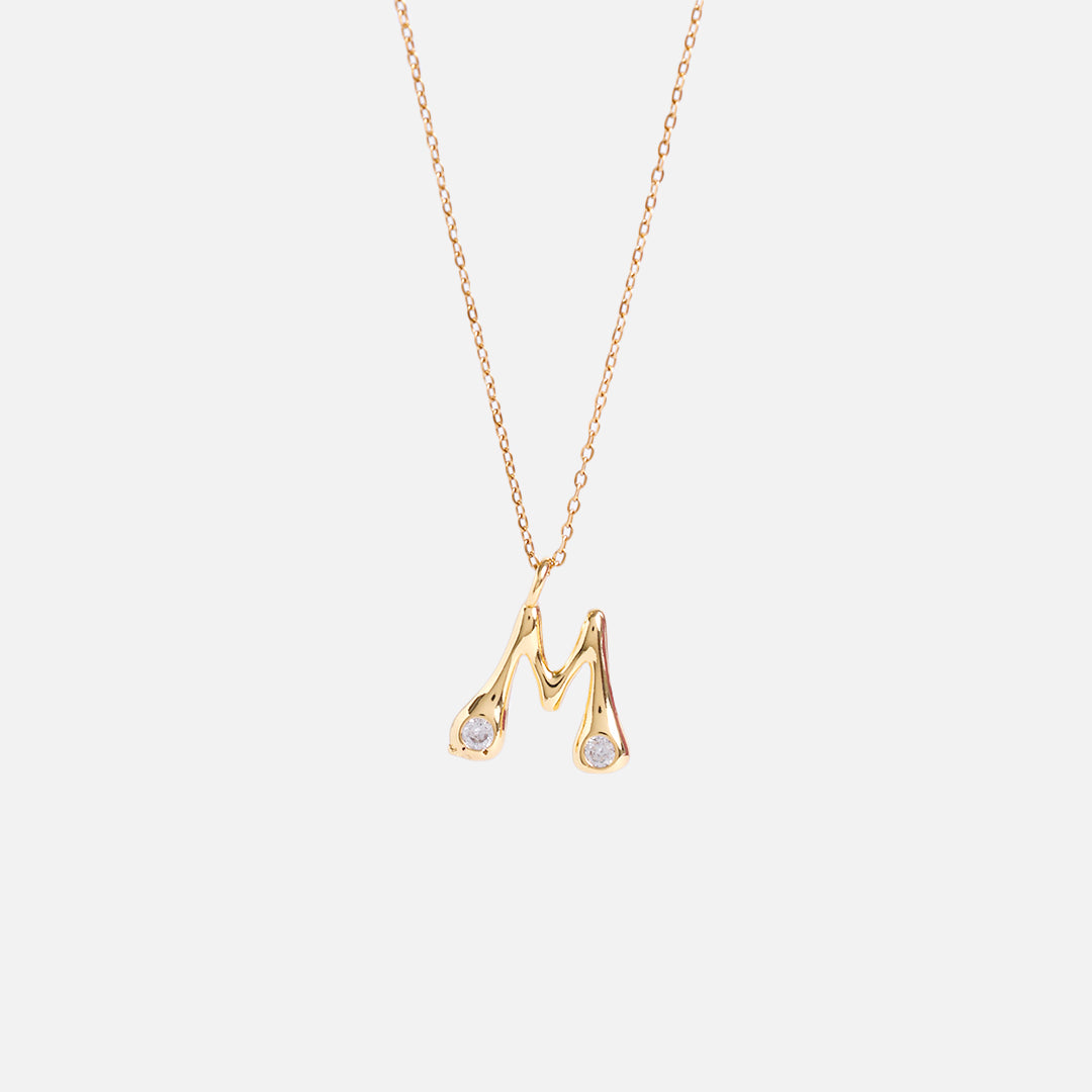 Stroberi Bling Alphabet Chain Necklace (Gold)