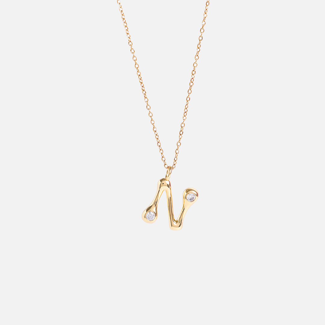 Stroberi Bling Alphabet Chain Necklace (Gold)