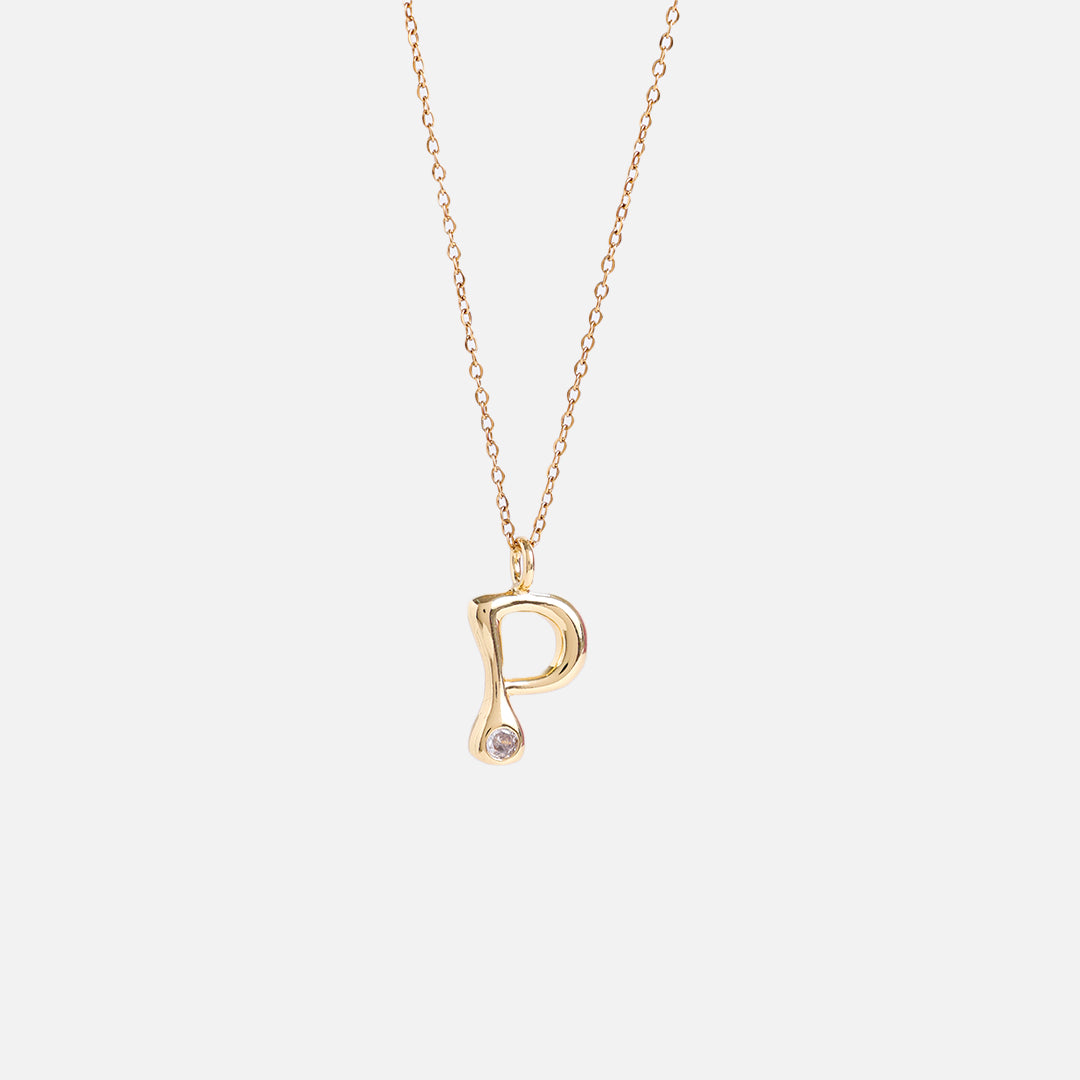 Stroberi Bling Alphabet Chain Necklace (Gold)