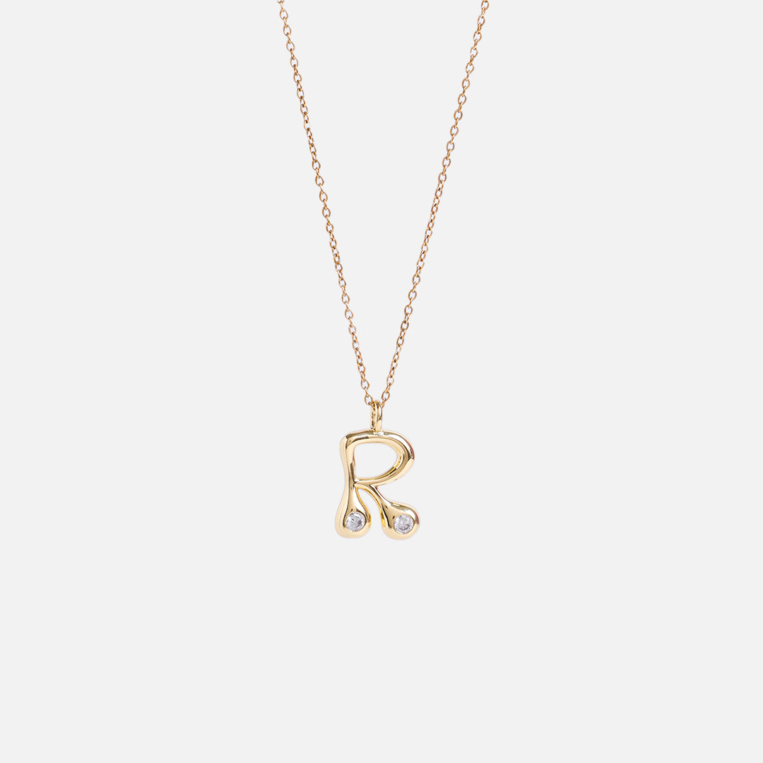 Stroberi Bling Alphabet Chain Necklace (Gold)