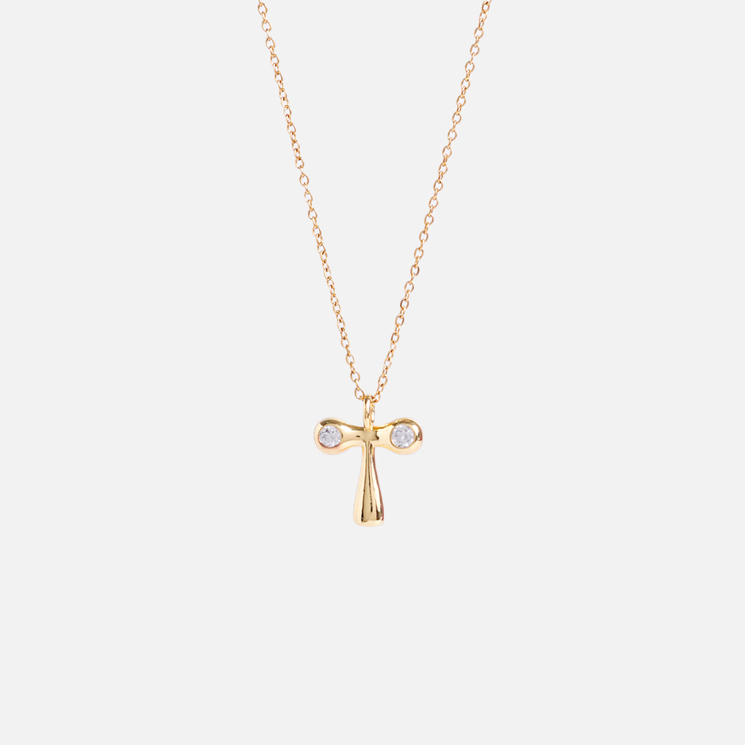 Stroberi Bling Alphabet Chain Necklace (Gold)
