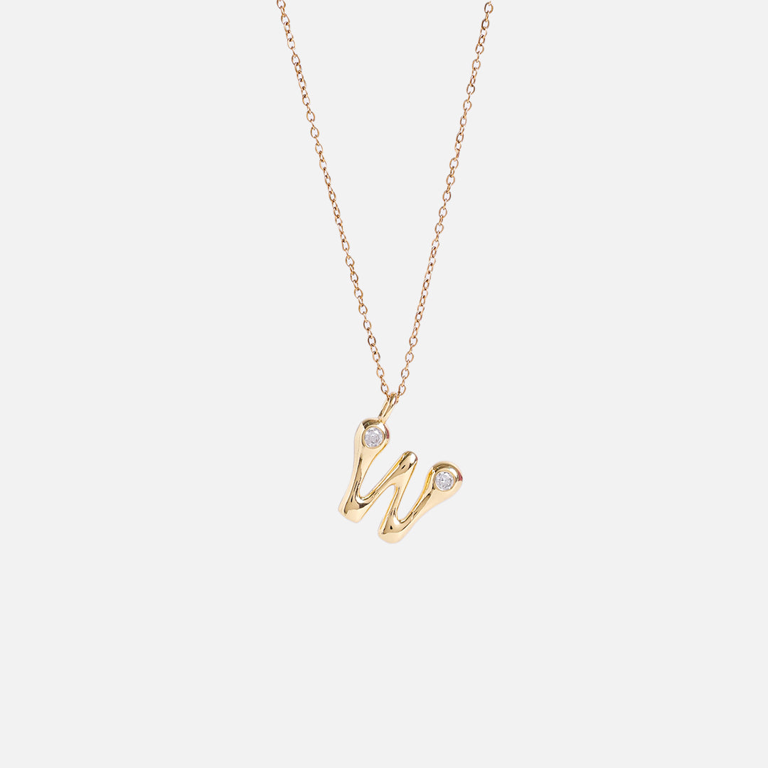 Stroberi Bling Alphabet Chain Necklace (Gold)