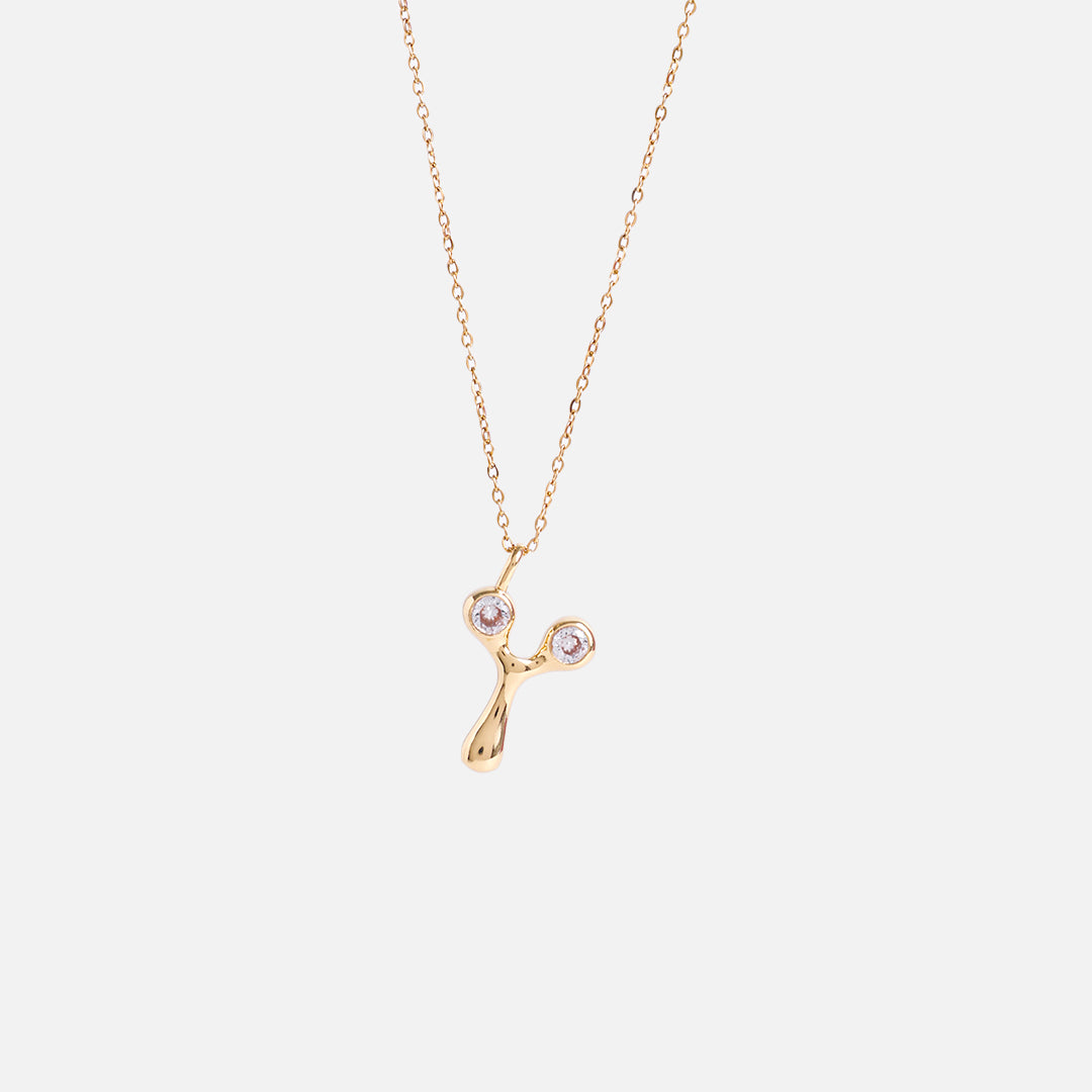 Stroberi Bling Alphabet Chain Necklace (Gold)