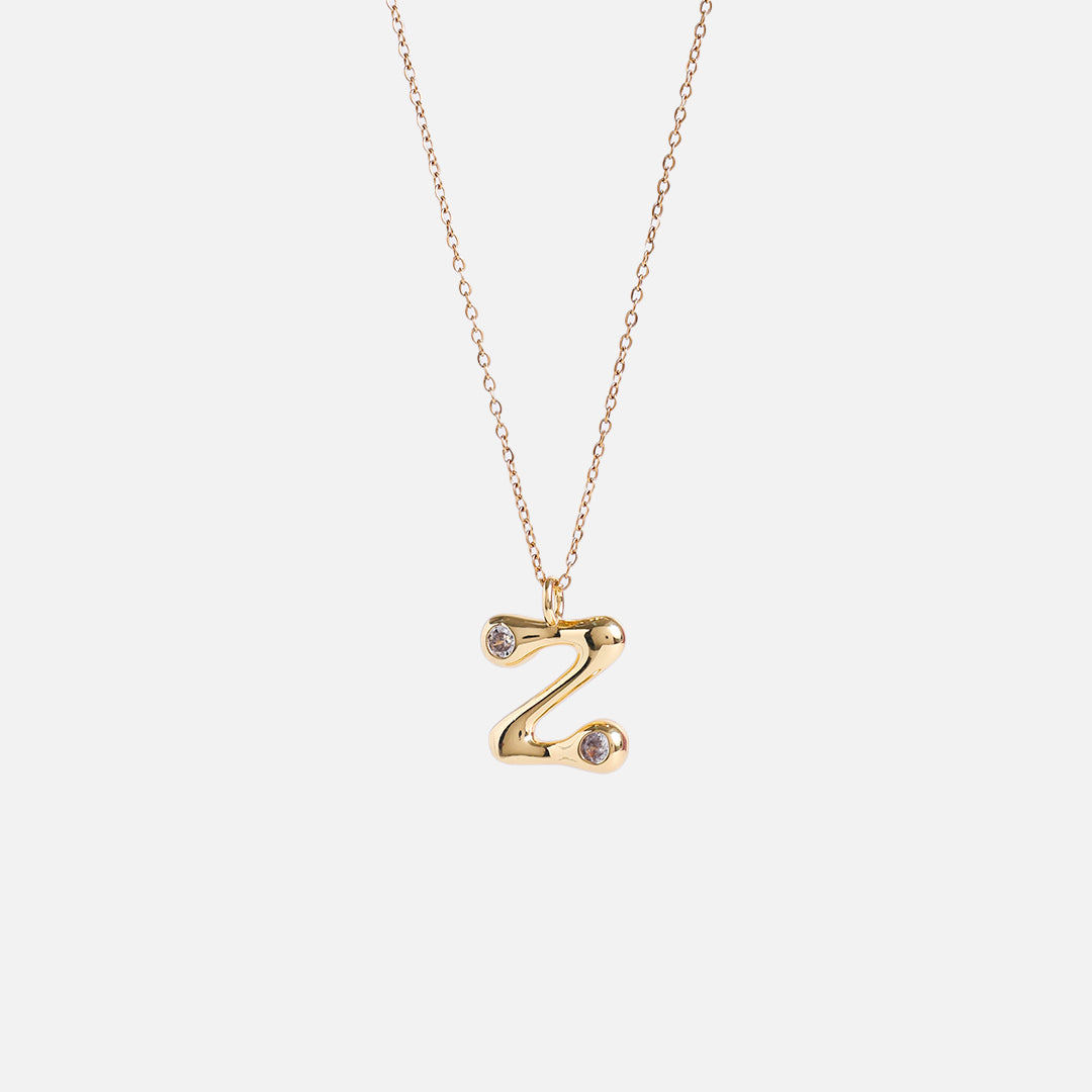 Stroberi Bling Alphabet Chain Necklace (Gold)
