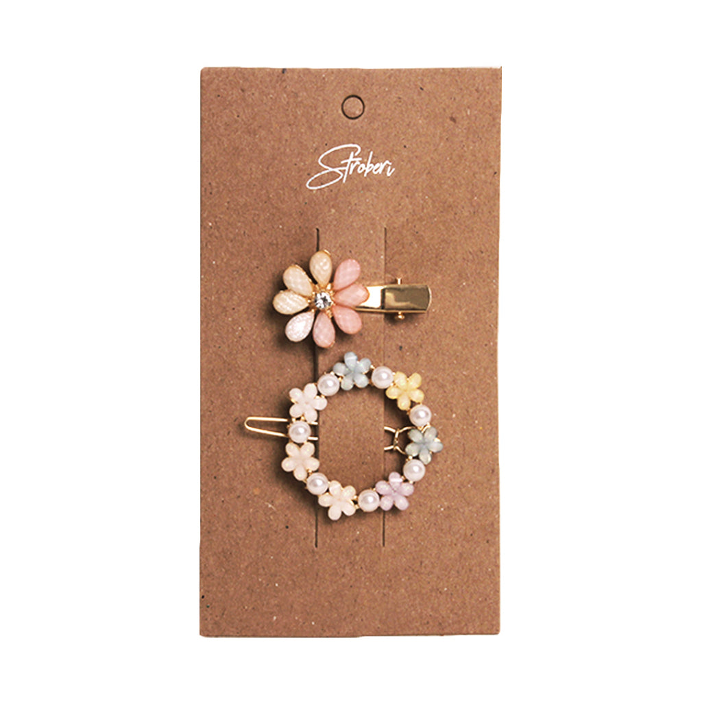 Stroberi Rhinestone Flower & Butterfly Set Hair Clip