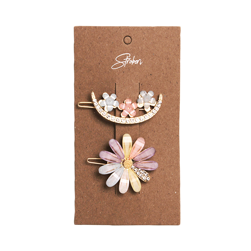 Stroberi Rhinestone Flower & Butterfly Set Hair Clip