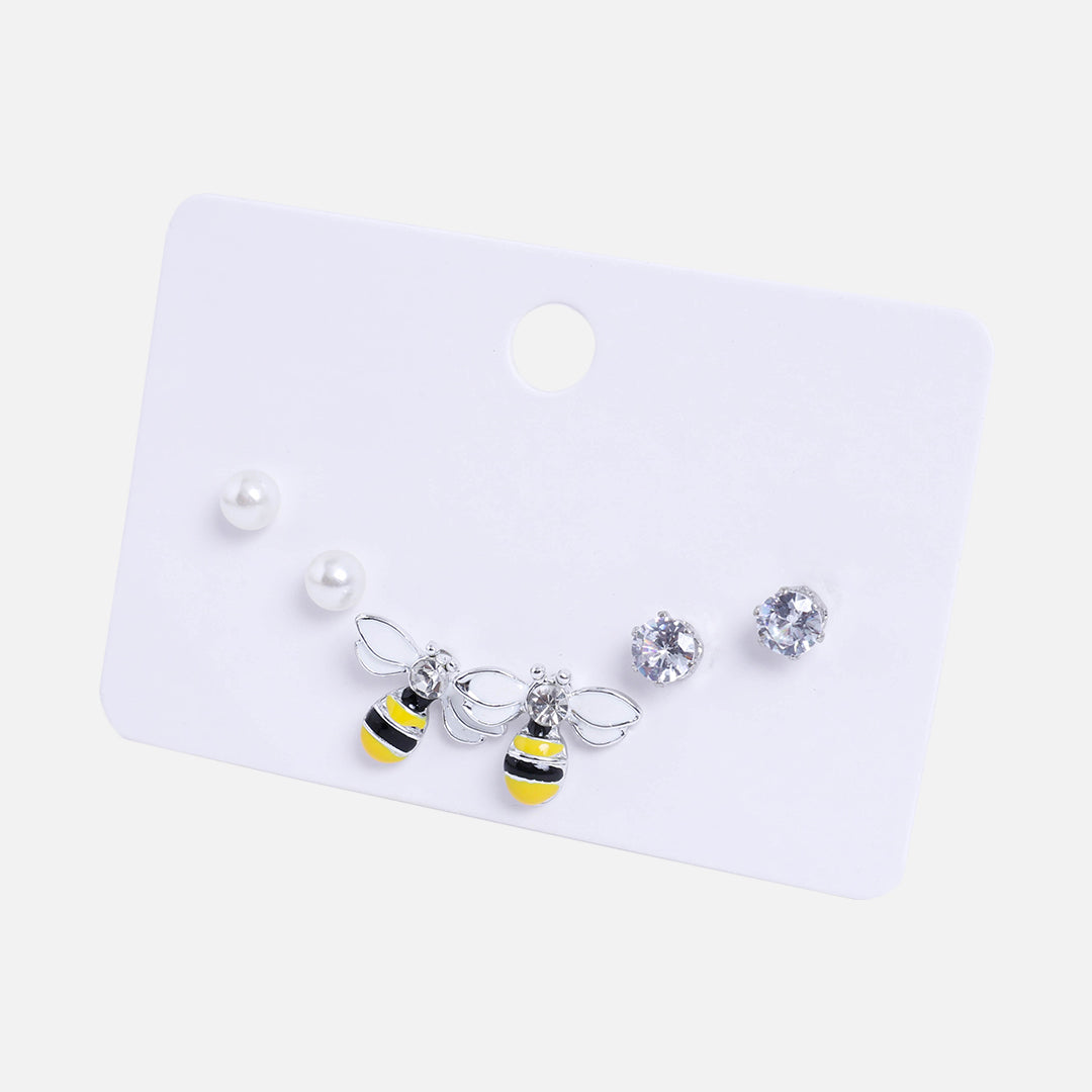Stroberi Rhinestone Stud Set Earring Mix