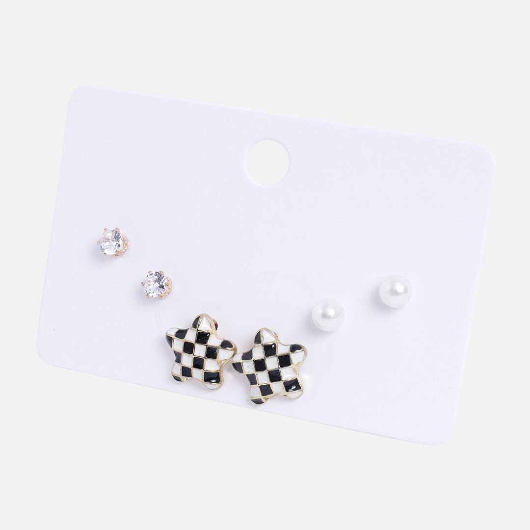 Stroberi Rhinestone Stud Set Earring Mix