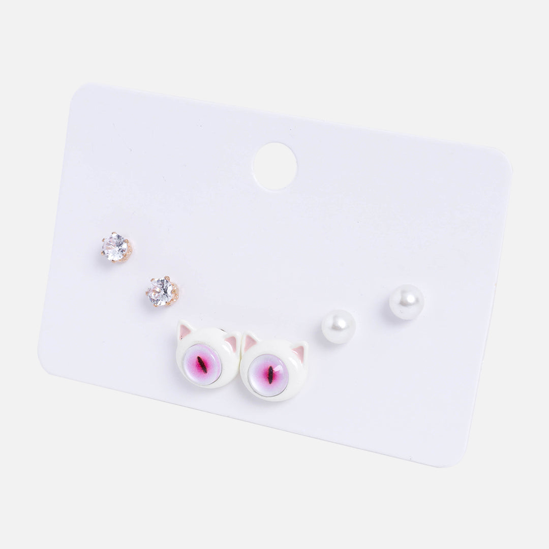 Stroberi Rhinestone Stud Set Earring Monster