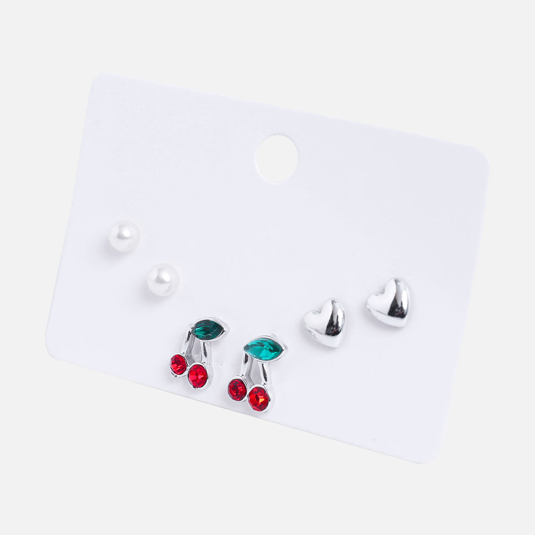 Stroberi Rhinestone Stud Set Earring Mix