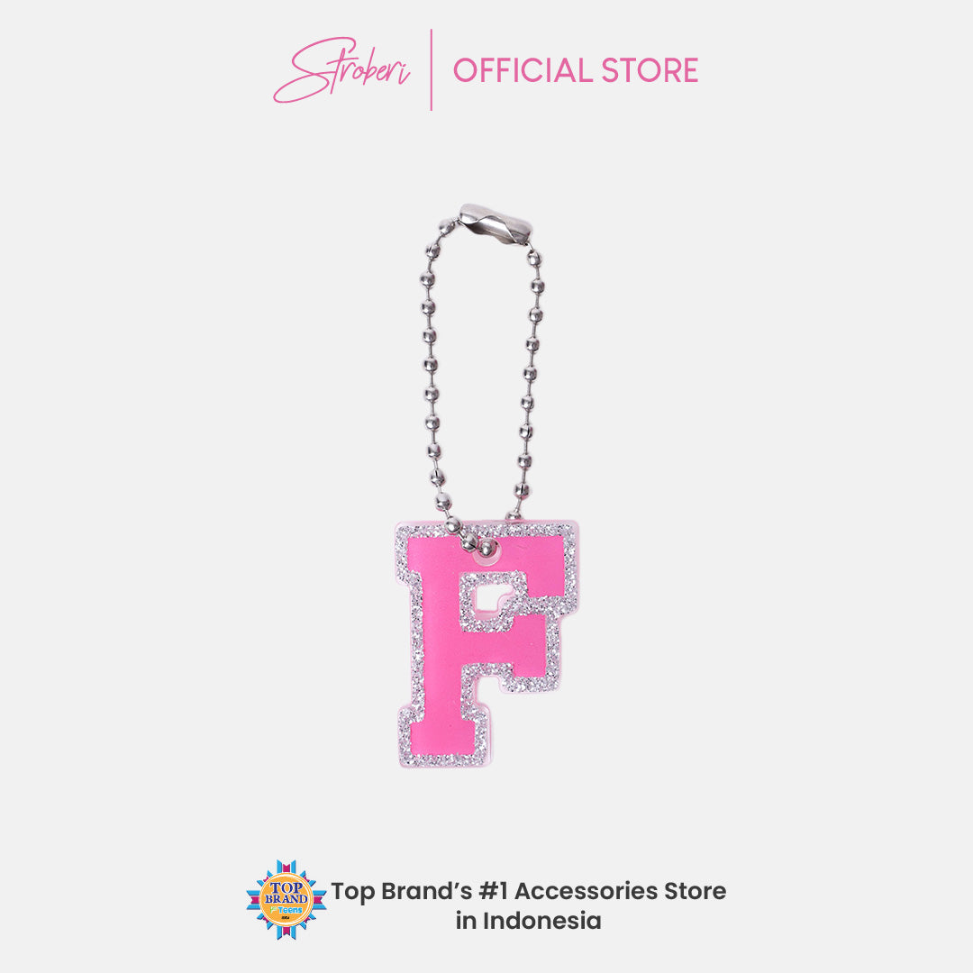 Stroberi List Glitter Alphabet Keychain