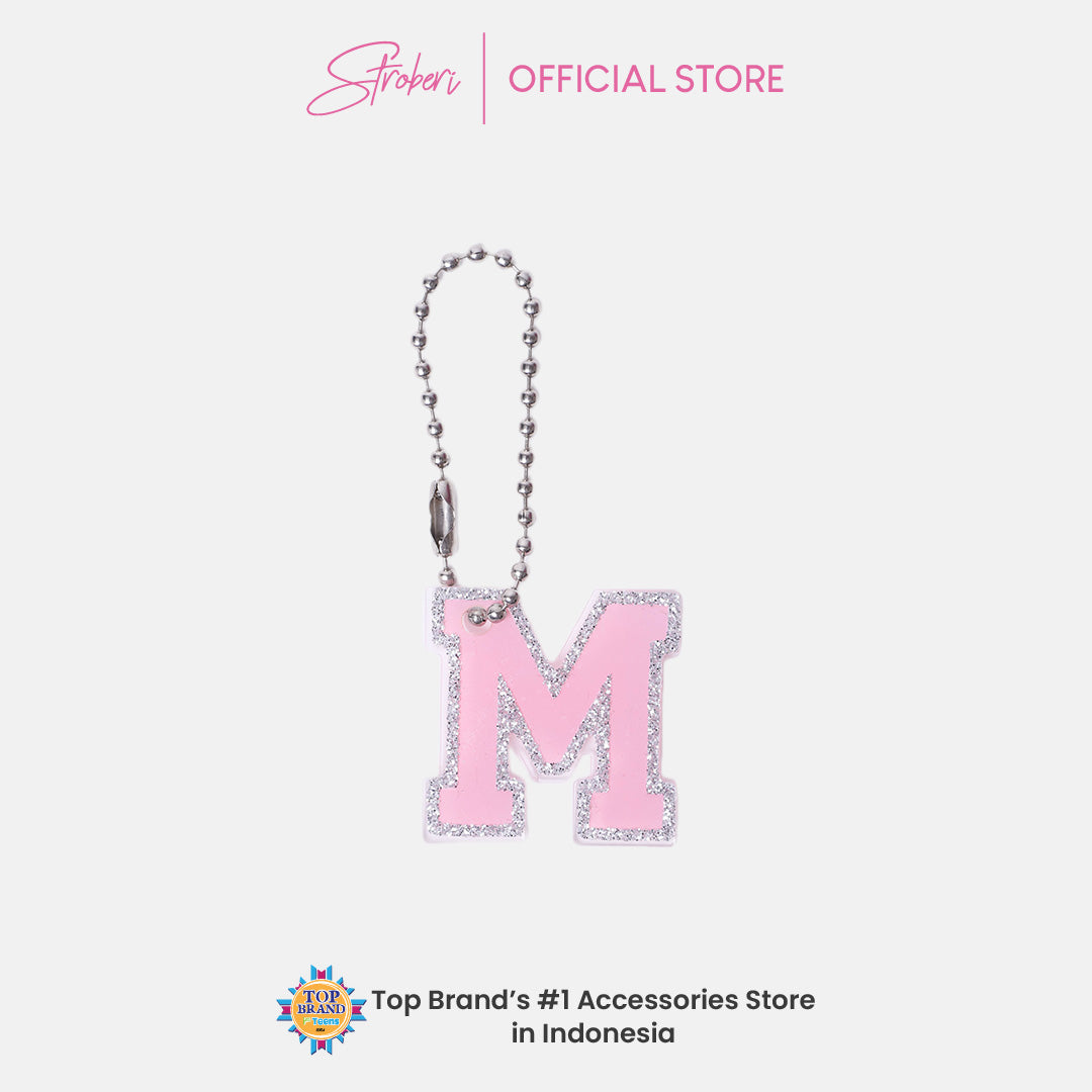Stroberi List Glitter Alphabet Keychain