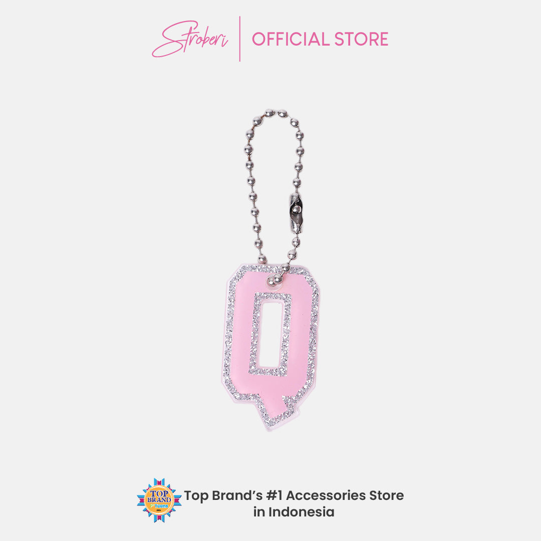Stroberi List Glitter Alphabet Keychain