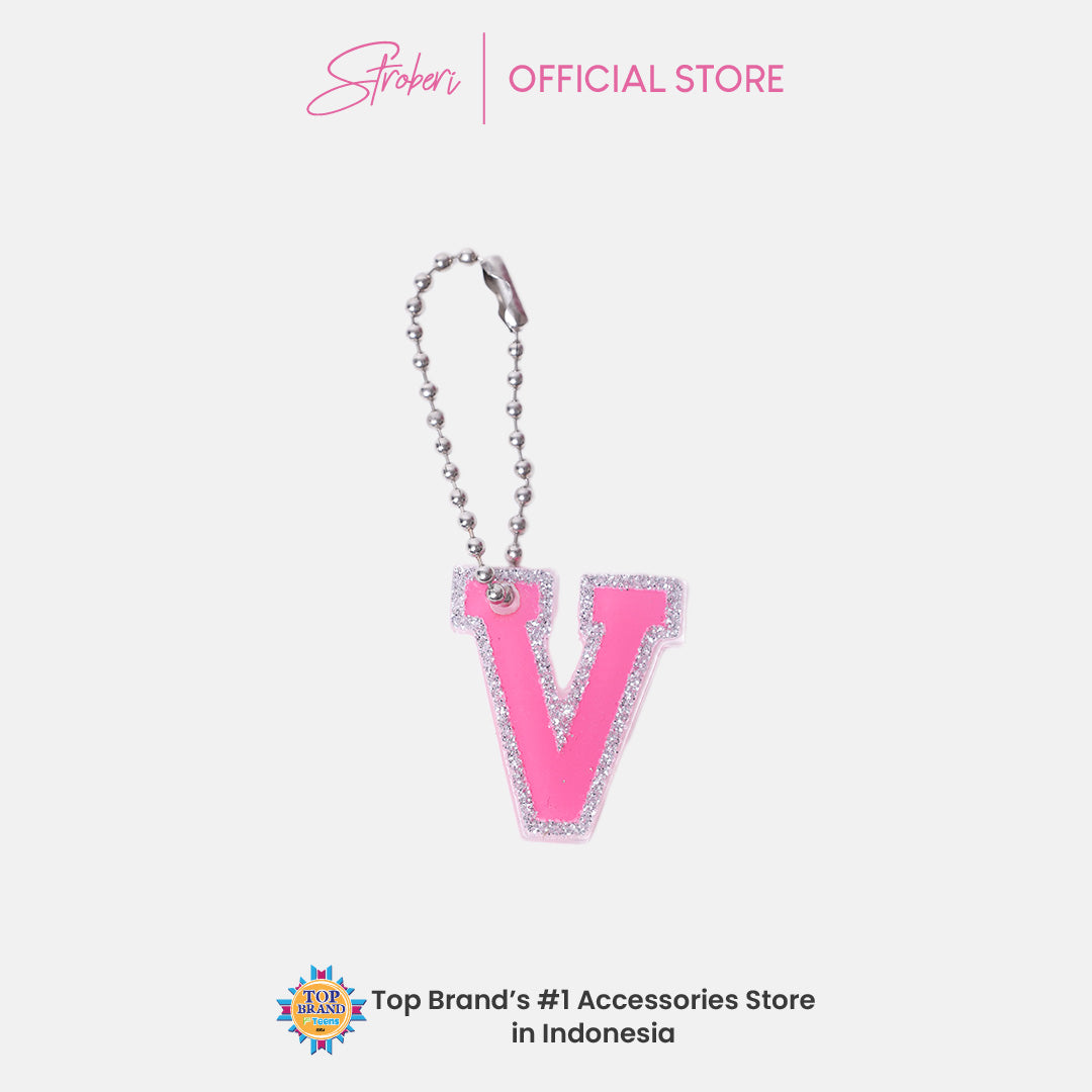 Stroberi List Glitter Alphabet Keychain