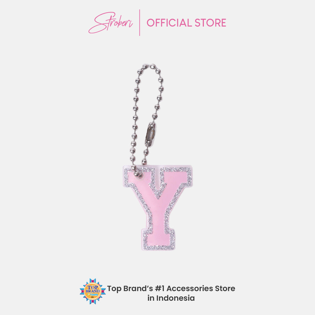 Stroberi List Glitter Alphabet Keychain