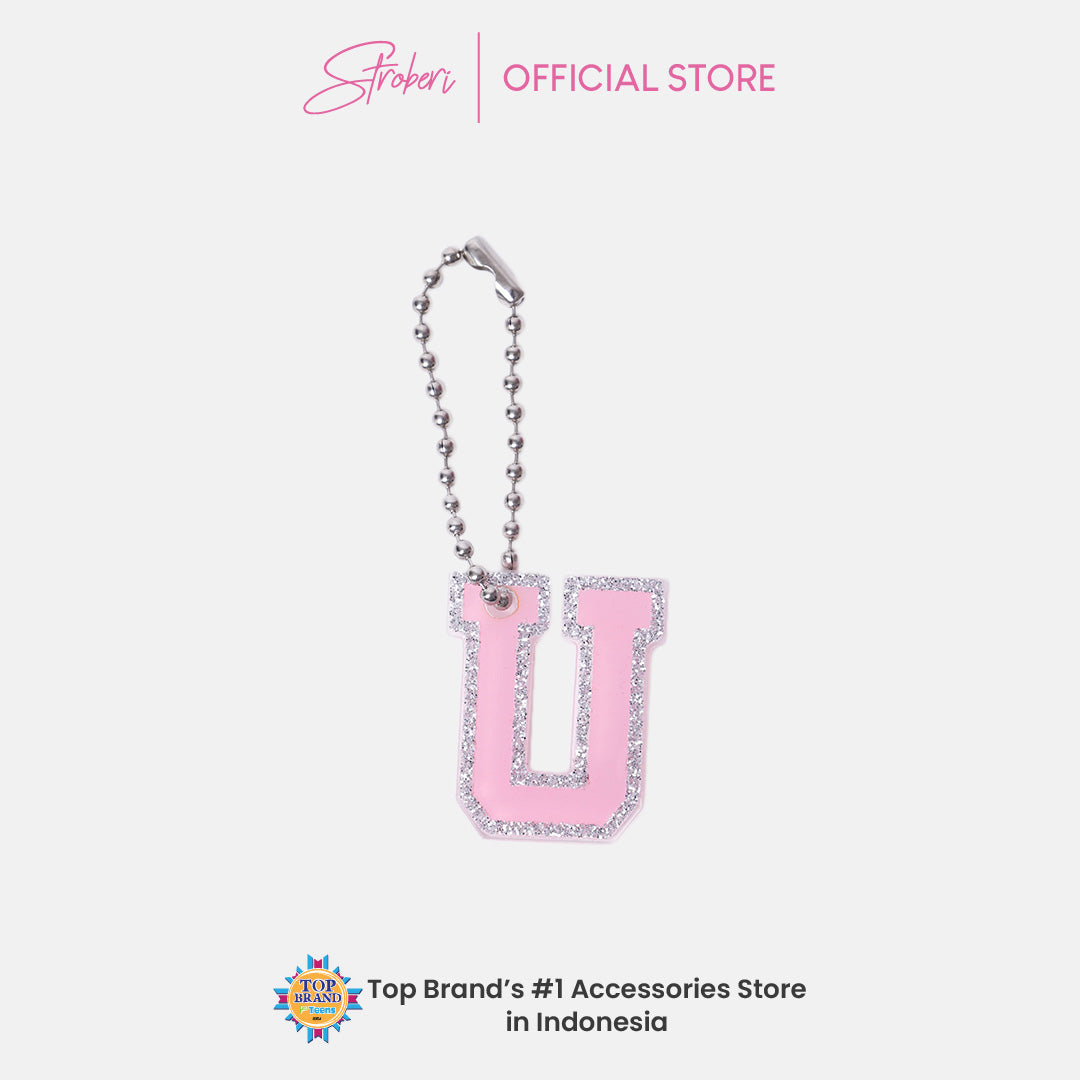 Stroberi List Glitter Alphabet Keychain