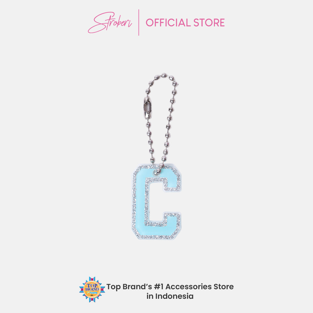 Stroberi List Glitter Alphabet Keychain