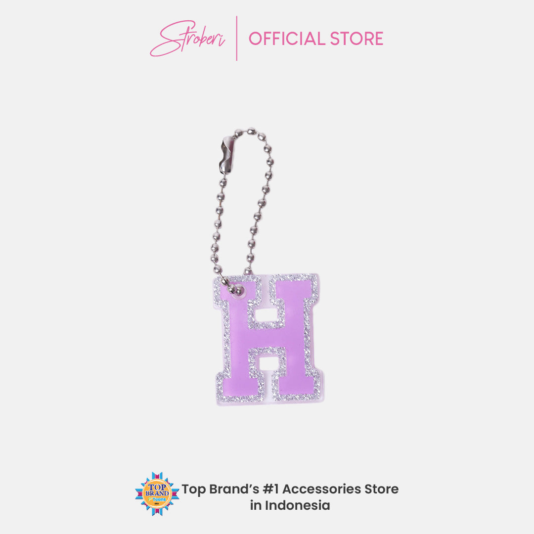 Stroberi List Glitter Alphabet Keychain