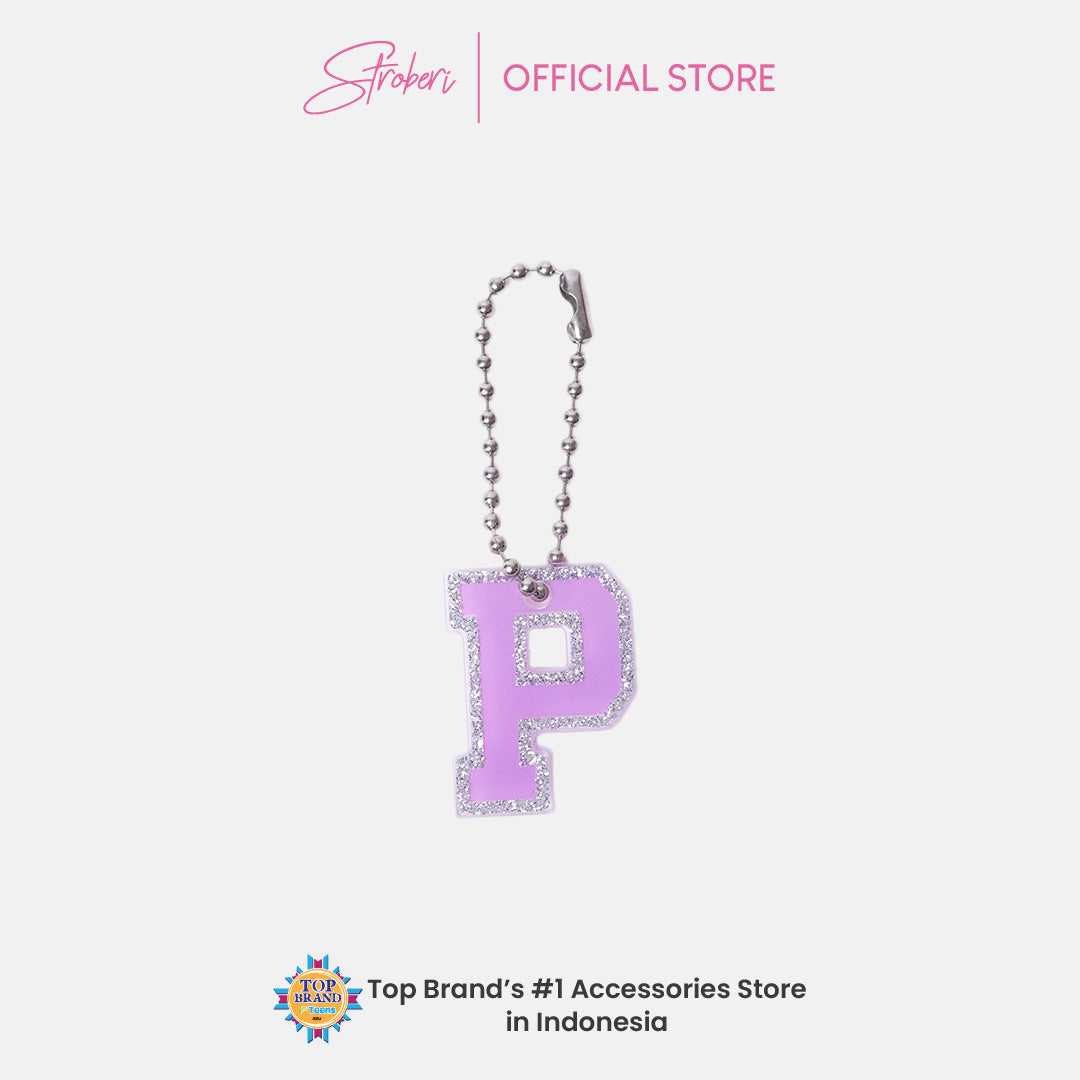 Stroberi List Glitter Alphabet Keychain