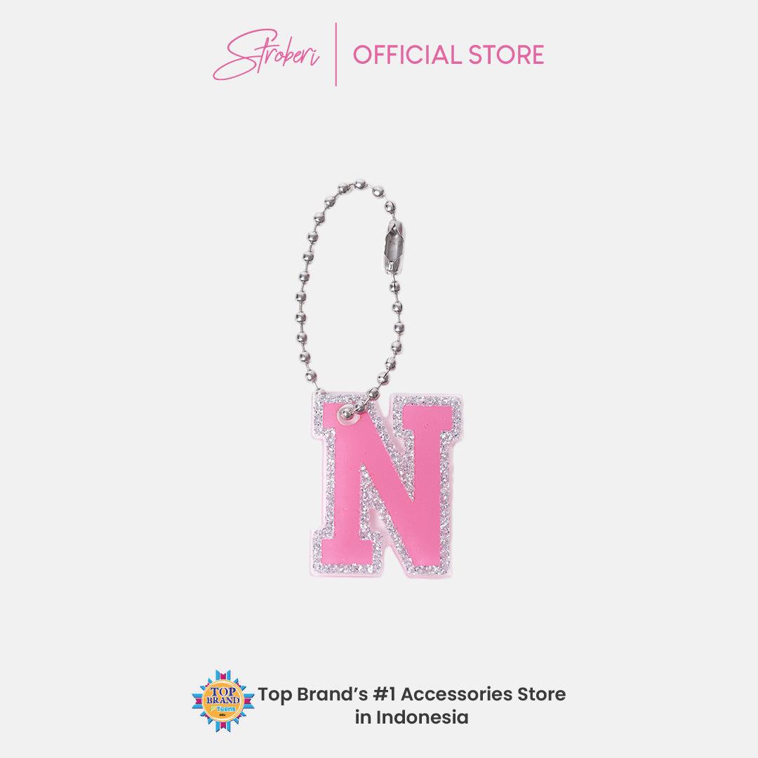 Stroberi List Glitter Alphabet Keychain