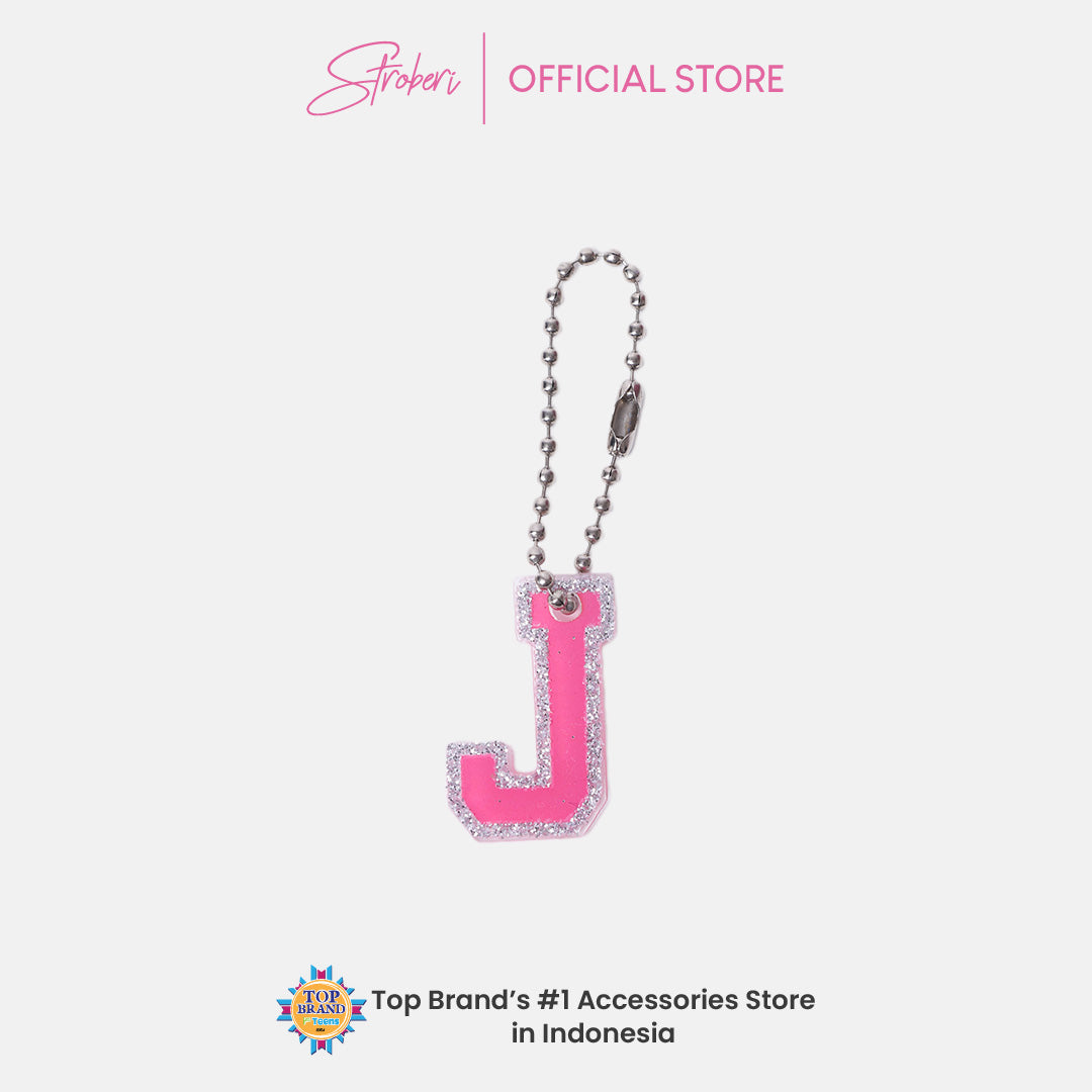 Stroberi List Glitter Alphabet Keychain