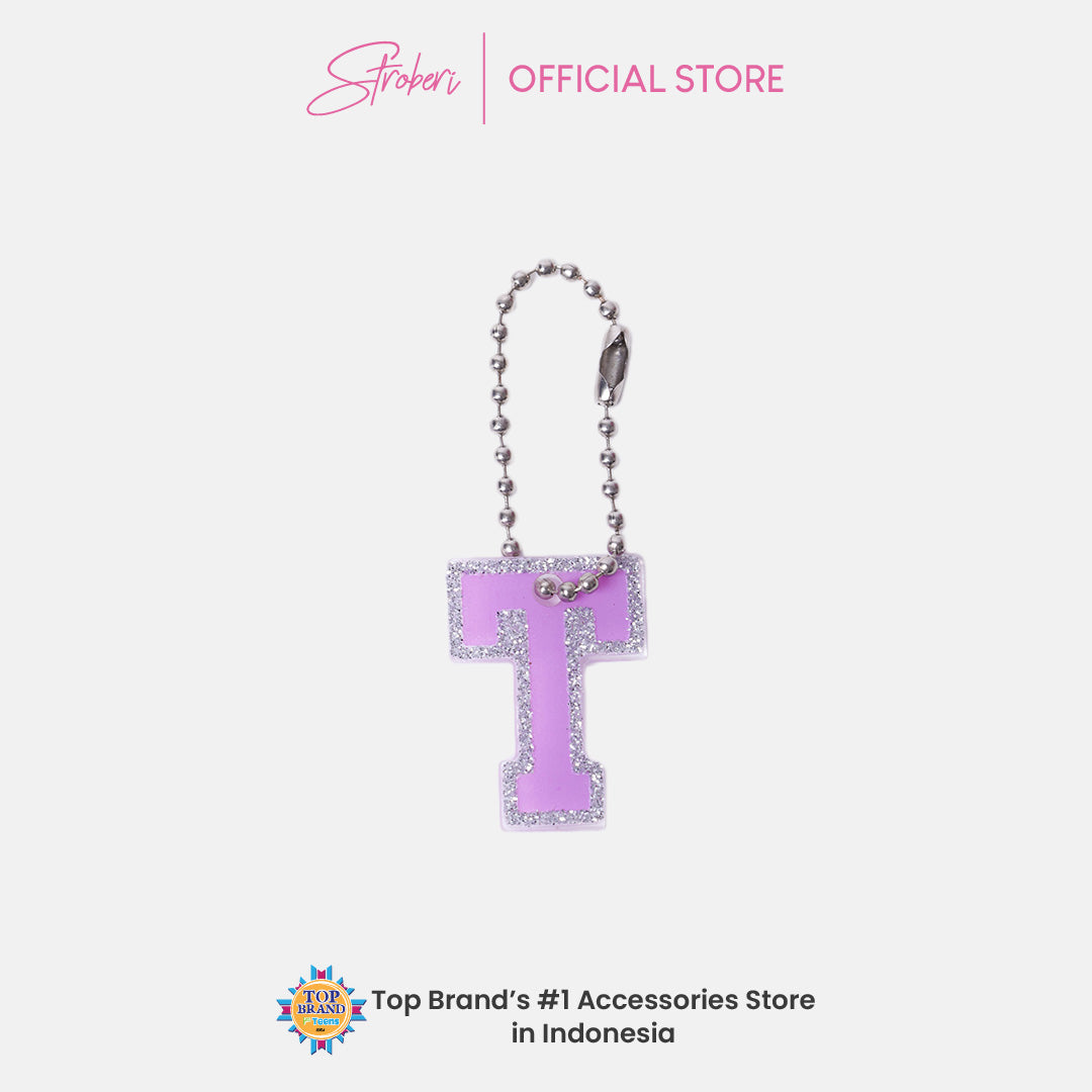 Stroberi List Glitter Alphabet Keychain