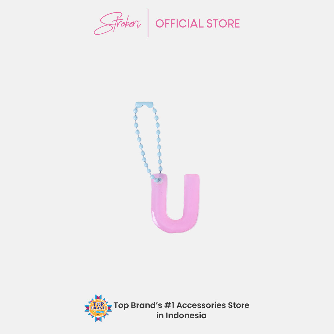 Stroberi Pastel Alphabet Acrylic Keychain K-U