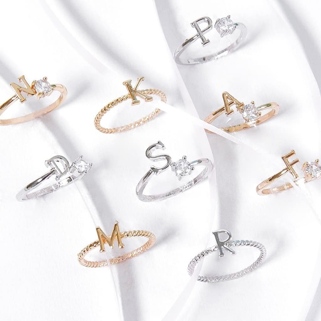 Stroberi Bling Alphabet Rings (Silver)