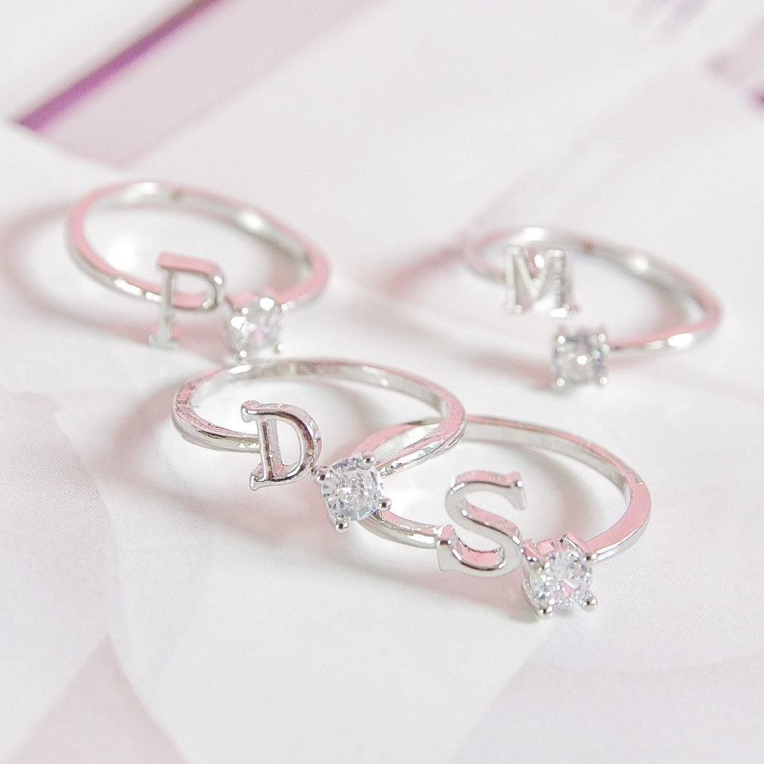 Stroberi Bling Alphabet Rings (Silver)