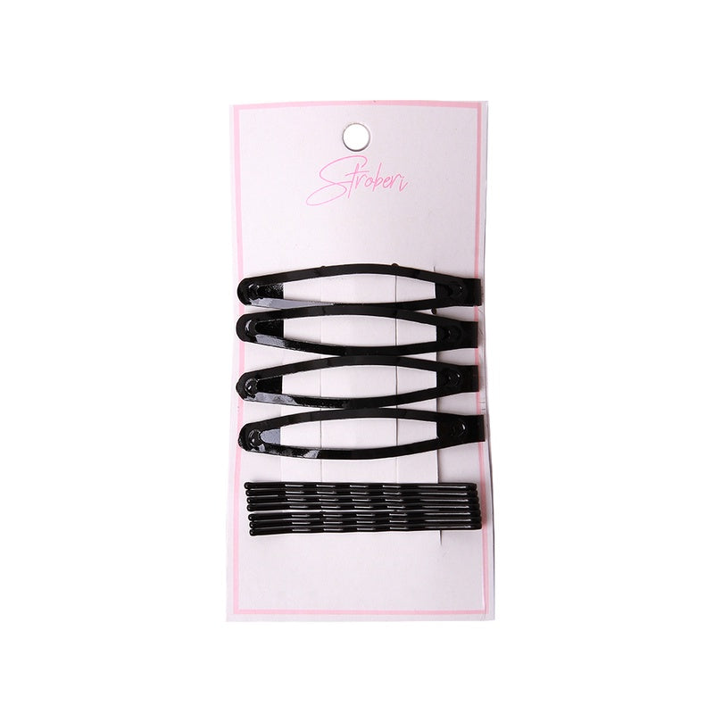 Stroberi Bobby Pin Snap Clip Set - Black