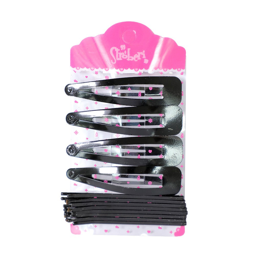 Stroberi Bobby Pin Snap Clip Set - Black