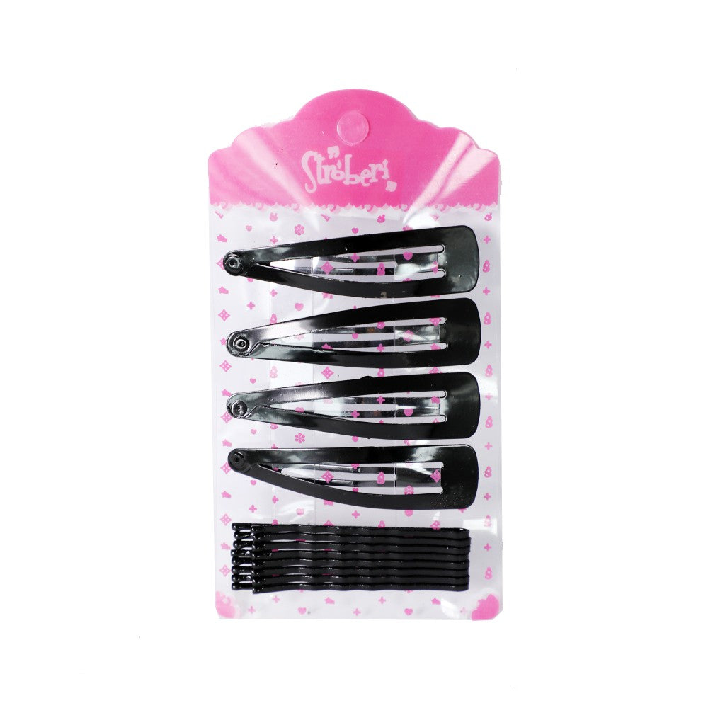 Stroberi Bobby Pin Snap Clip Set - Black