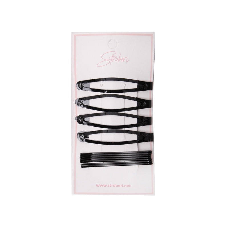 Stroberi Bobby Pin Snap Clip Set - Black
