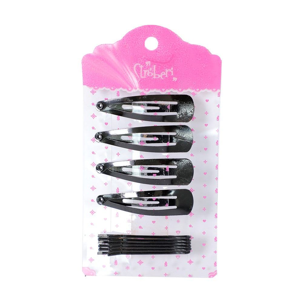 Stroberi Bobby Pin Snap Clip Set - Black