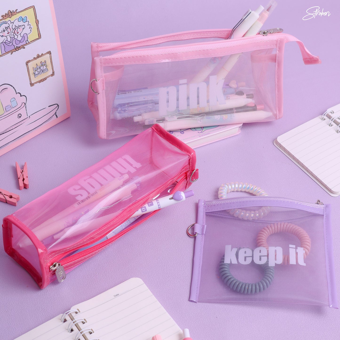 Stroberi Colorful Net Pouch Series