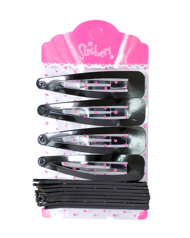 Stroberi Bobby Pin Snap Clip Set - Black