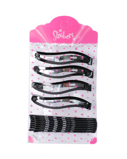 Stroberi Bobby Pin Snap Clip Set - Black