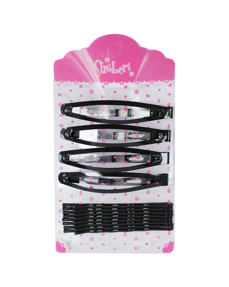 Stroberi Bobby Pin Snap Clip Set - Black