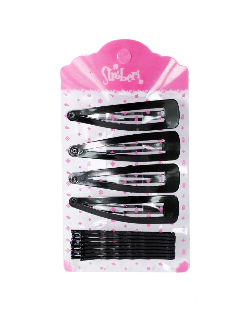 Stroberi Bobby Pin Snap Clip Set - Black